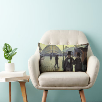 Coussin Rectangle Rue de Paris par temps de pluie par Gustave Caille