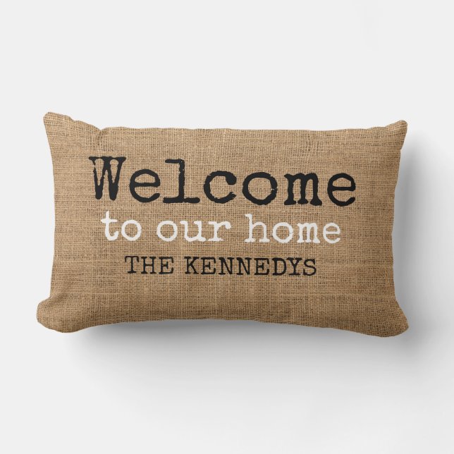 Coussin Rectangle Russe Farmhouse Burlap Bienvenue Chez Nous (Recto)