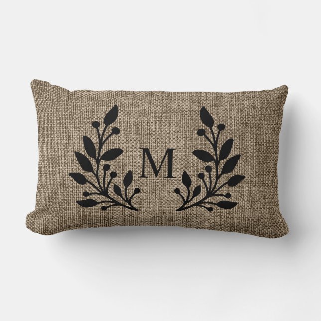 Coussin Rectangle Russe Ferme Burlap Laurels Monogramme (Recto)