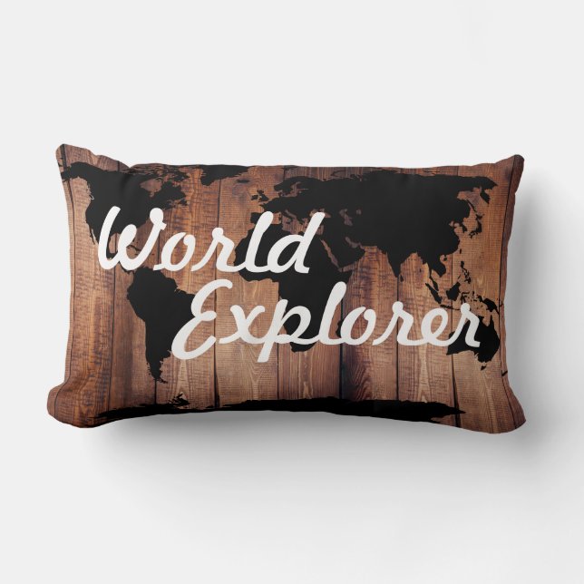 Coussin Rectangle Rustic Adventure World Explorer World Map Dark (Recto)