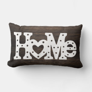 Coussin Rectangle Rustic Chic "Home" Wood Effet