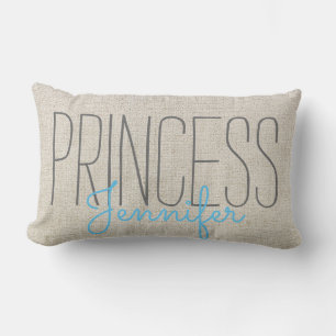 Coussin Rectangle Rustic Chic PRINCESS VOTRE NOM EN BEIGE BLEU