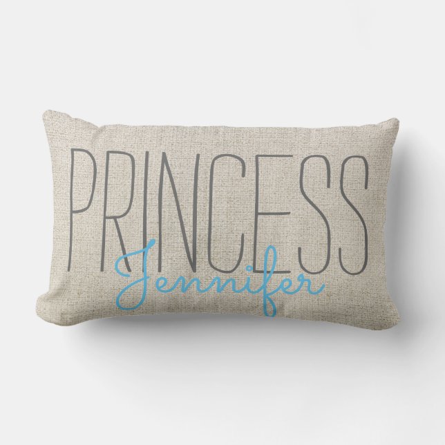 Coussin Rectangle Rustic Chic PRINCESS VOTRE NOM EN BEIGE BLEU (Recto)