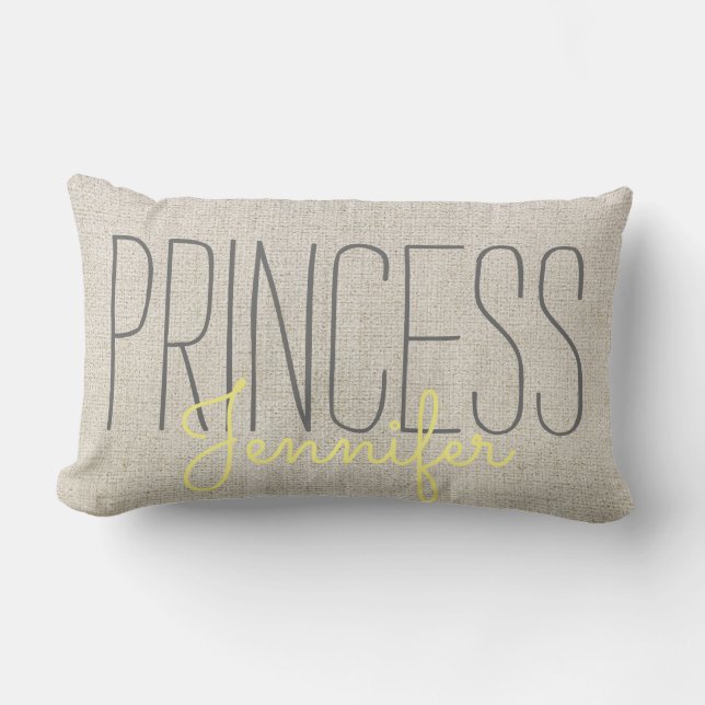 Coussin Rectangle Rustic Chic PRINCESS VOTRE NOM EN BEIGE JAUNE (Recto)
