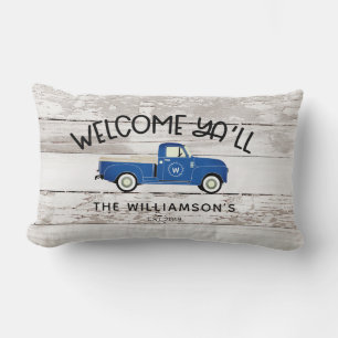 Coussin Rectangle Rustic Farmhouse Style Camion Vintage Nom de famil