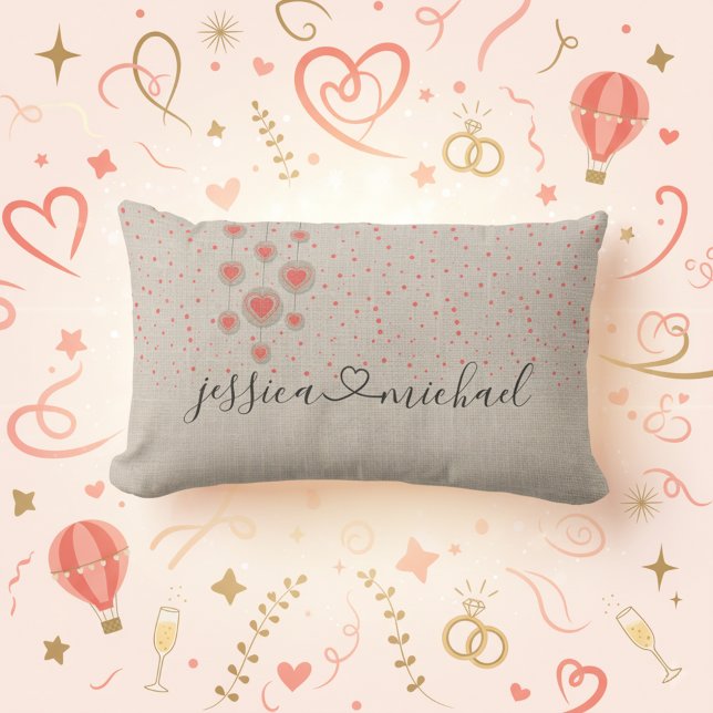 Coussin Rectangle Rustic Romantic Couple Names & Heart Mariage Cadea (❤️Romantic wedding gift idea! Custom names connected by heart!💗)