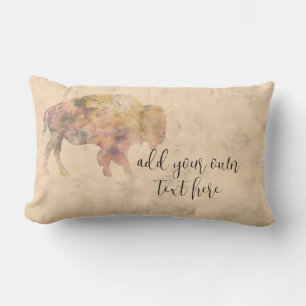 Coussin Rectangle rustique ajouter votre propre texte bison art nuan