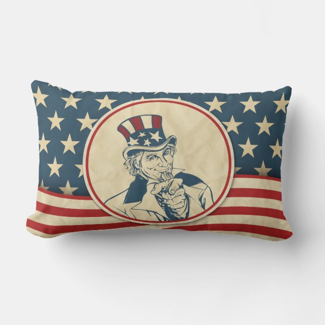 Coussin Rectangle Rustique Americana Patriotique Oncle Sam (Recto)