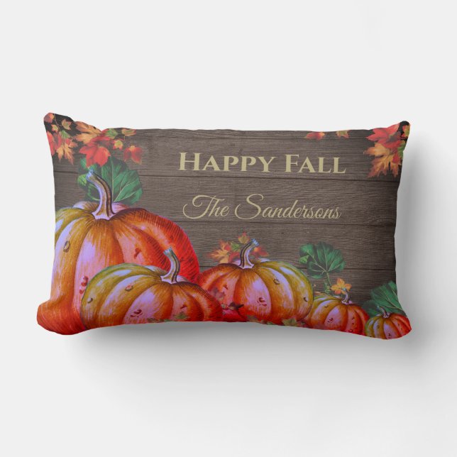 Coussin Rectangle Rustique Automne Heureux Citrouille Orange Feuille (Recto)