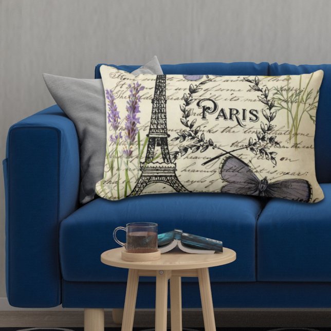 Coussin Rectangle rustique français scripts de pays paris eiffel tow (rustic french country scripts paris eiffel tower lumbar pillow)