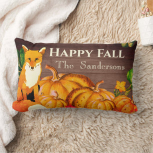 Coussin Rectangle Rustique Orange Fox Citrouille Automne Feuilles d'