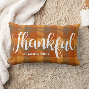 Coussin Rectangle Rustique Tartan D'Automne Plaid Script Motif Merci
