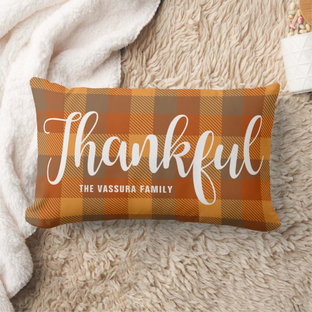 Coussin Rectangle Rustique Tartan D'Automne Plaid Script Motif Merci (Couverture)