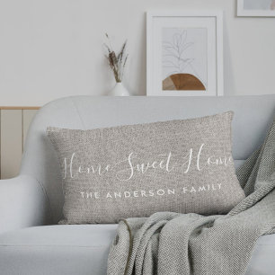 Coussin Rectangle Rustique toile de jute Maison Douce Maison Nom de