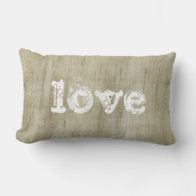 Coussin Rectangle Rustique toile naturelle Burlap Love (Recto)