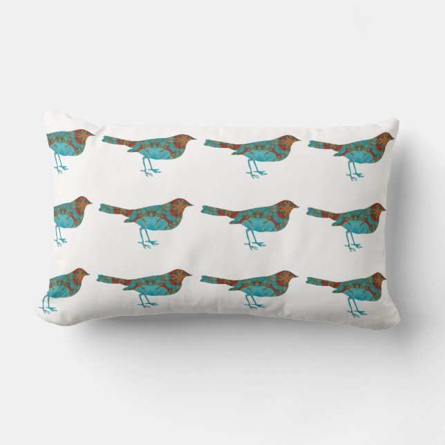 Coussin Rectangle Rustique Turquoise Bird (Recto)