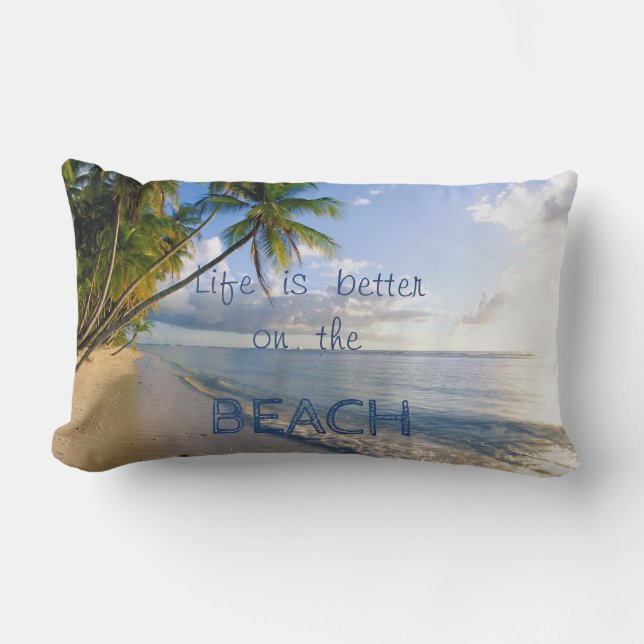 Coussin Rectangle Sable adorable, Mer, Ciel, Plage, Palmier (Recto)