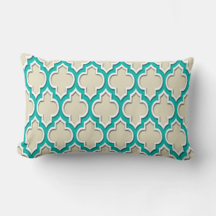 Coussin Rectangle Sable Beige Turquoise Blanc Quatrefoil Marocain #4