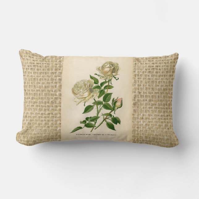 Coussin Rectangle Sac en toile de jute botanique florale Rose Blanch (Recto)