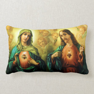 Coussin Rectangle Sacré Coeur de Jésus et Coeur Immaculé de Marie