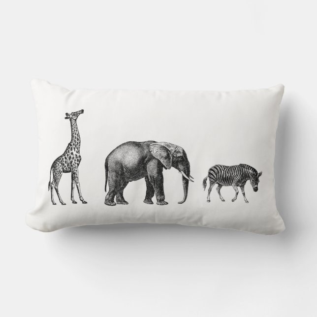 Coussin Rectangle Safari sophistiqué, girafe, éléphant, zèbre (Recto)
