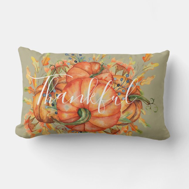 Coussin Rectangle Sage Green & Orange Citrouille Bounty Thanksgiving (Recto)