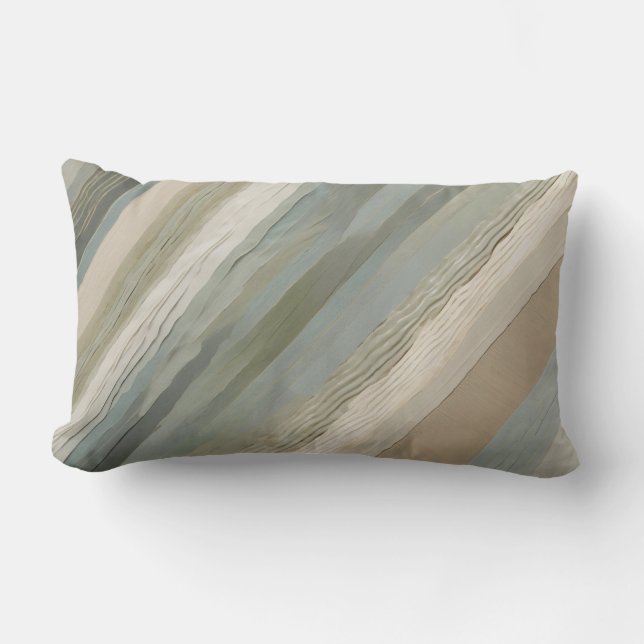 Coussin Rectangle Sage Vert bleu Dusty Beige crème Abstraite rayure (Recto)