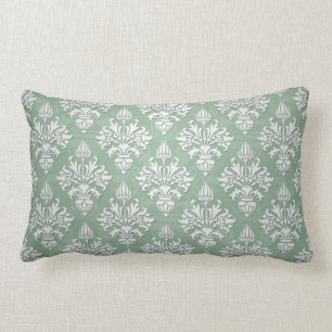 Coussin Rectangle Sage vert et blanc Damas florales