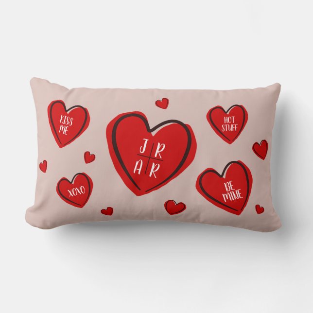 Coussin Rectangle Saint-Valentin Cœurs Mignons Couple Personnalisé R (Recto)