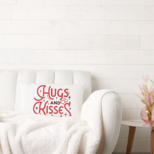 Coussin Rectangle Saint Valentin serrés et baisers rouge sur blanc
