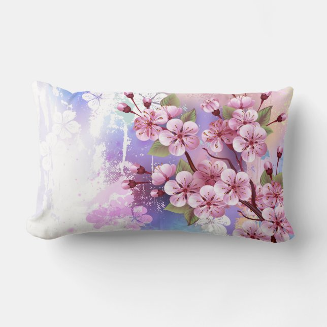 Coussin Rectangle Sakura rose sur la peinture Arrière - plan (Recto)