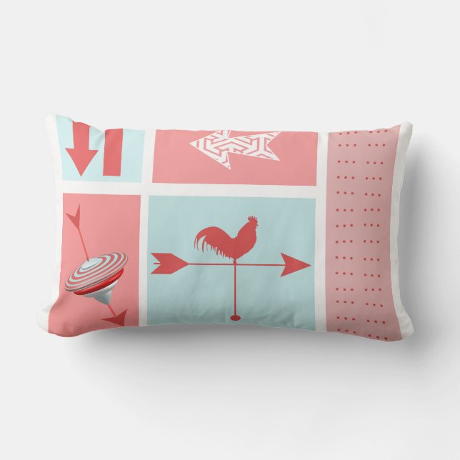Coussin Rectangle Salle de jeu Bloc de couleurs Aqua Red Rooster du  (Recto)