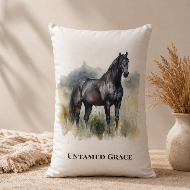 Coussin Rectangle Salon de la grange accent cheval noir (Créateur téléchargé)