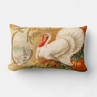 Coussin Rectangle Salutations de Thanksgiving White Turkey Vintage