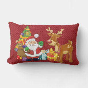 Coussin Rectangle Santa and Reindeer par Christmas Tree with Present