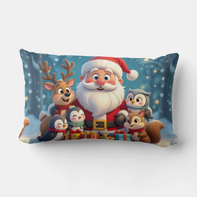 Coussin Rectangle Santa Claus and Friends Christmas Throw Pillow (Verso)