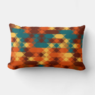Coussin Rectangle Sarcelle, rouge, orange et jaune géométrique