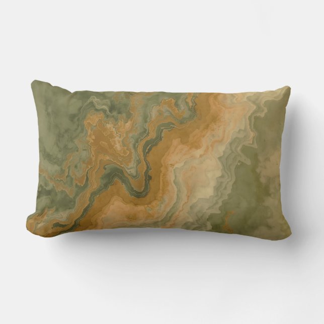 Coussin Rectangle Sauge Vert Olive Jaune Moutarde Imprimé (Recto)