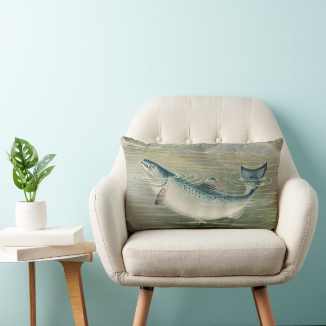 Coussin Rectangle Saumon de Californie par S.A. Kilbourne, Poisson V (Chaise)