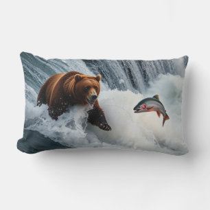 Coussin Rectangle Saumon de prise d'ours grizzli