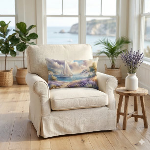 Coussin Rectangle Scène aquarelle d'un voilier sur la Côte de Lavand