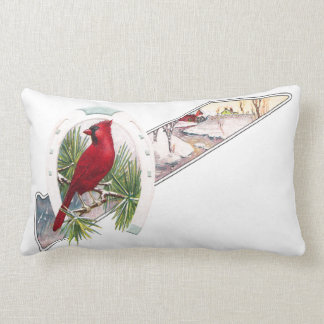 Coussin Rectangle Scène de cardinal, en fer à cheval et hivernale