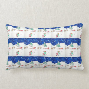 Coussin Rectangle Scène mignonne de neige de Noël avec père Noël