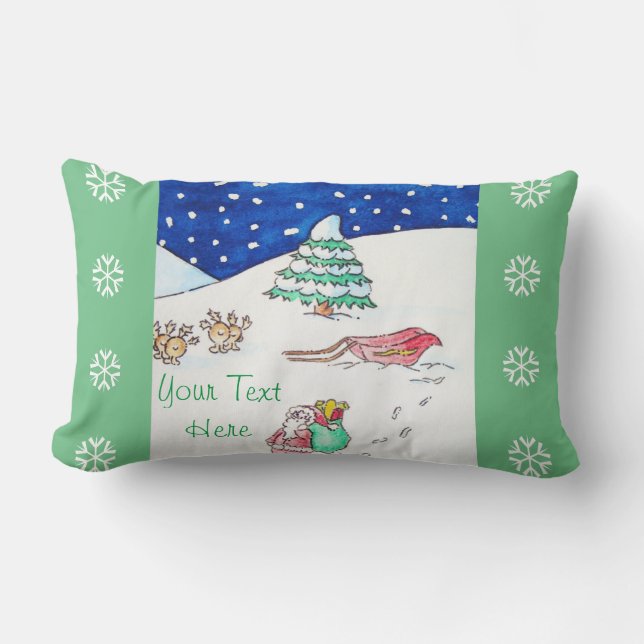Coussin Rectangle Scène mignonne de neige de Noël avec père Noël et (Recto)