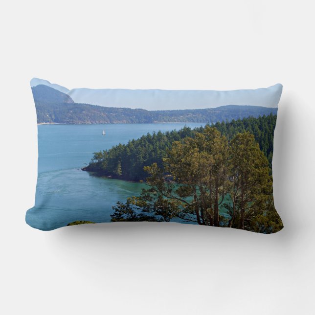 Coussin Rectangle Scène naturelle, scène aquatique, bleu et vert de  (Recto)