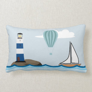 Coussin Rectangle Scene nautical with Lighthouse and Sailboat