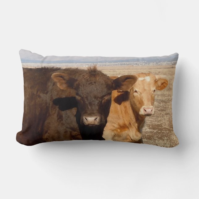 Coussin Rectangle Scène rurale à bétail d'amis occidentaux de vaches (Recto)