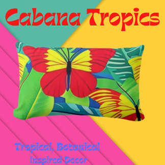 Coussin Rectangle Scène tropicale Papillons colorés