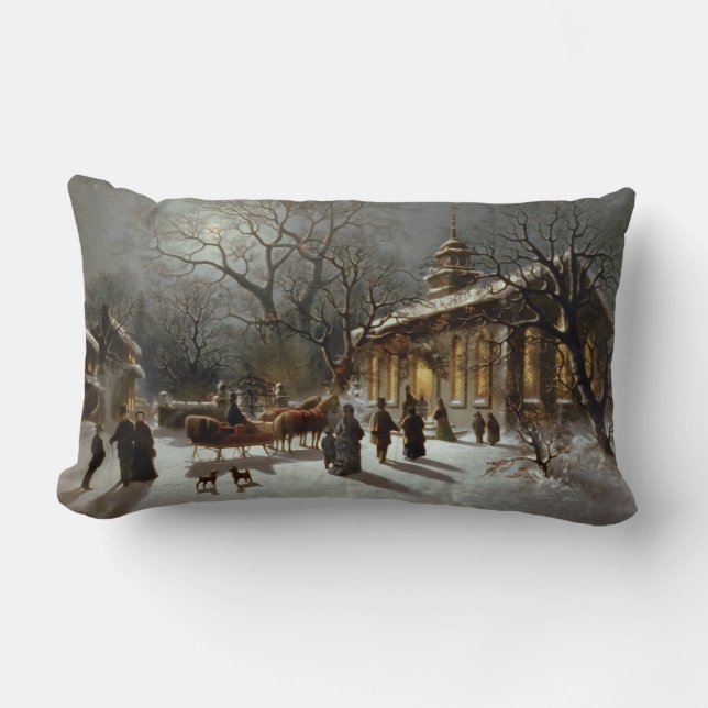 Coussin Rectangle Scène vintage de réveillon de Noël (Recto)