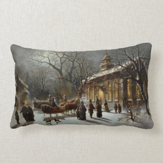 Coussin Rectangle Scène vintage de réveillon de Noël